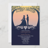 Sunset Silhouette Bride Groom Wedding Invitation Kaart (Voorkant)