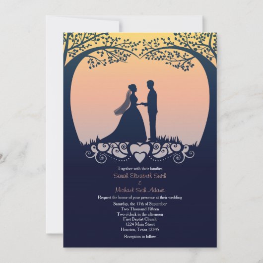 Sunset Silhouette Bride Groom Wedding Invitation Kaart (Voorkant)