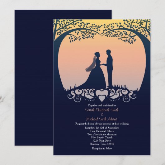 Sunset Silhouette Bride Groom Wedding Invitation Kaart (Voorkant / Achterkant)