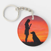 Sunset Silhouette Dog & Owner Keychain (Voorkant)
