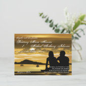 Sunset Silhouette Mountain Lake Wedding Invitation Kaart (Staand voorkant)