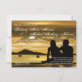 Sunset Silhouette Mountain Lake Wedding Invitation Kaart (Voorkant)