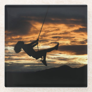 Sunset Silhouette of Girl op Swing Glazen Onderzetter