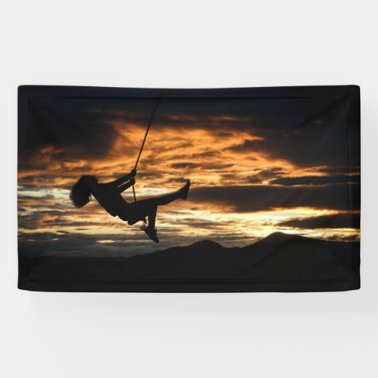 Sunset Silhouette of Girl op Swing Spandoek (Horizontaal)