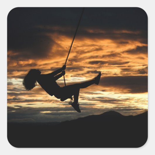 Sunset Silhouette of Girl op Swing Vierkante Sticker (Voorkant)
