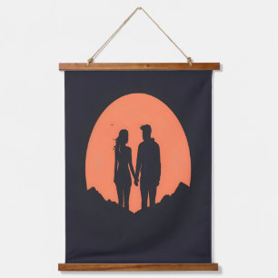 Sunset Silhouette Paar Minimalistische Liefde Kuns Hangend Wandkleed