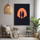 Sunset Silhouette Paar Minimalistische Liefde Kuns Perfect Poster