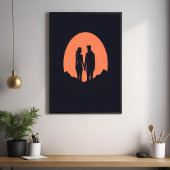 Sunset Silhouette Paar Minimalistische Liefde Kuns Perfect Poster