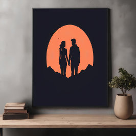 Sunset Silhouette Paar Minimalistische Liefde Kuns Perfect Poster