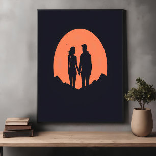 Sunset Silhouette Paar Minimalistische Liefde Kuns Perfect Poster