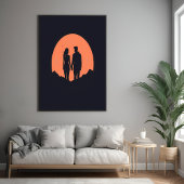 Sunset Silhouette Paar Minimalistische Liefde Kuns Poster