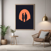 Sunset Silhouette Paar Minimalistische Liefde Kuns Poster