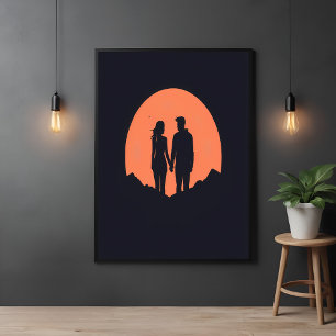 Sunset Silhouette Paar Minimalistische Liefde Kuns Poster