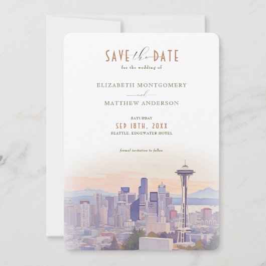 Sunset Silhouette Seattle Save-the-Date Kaart (Voorkant)