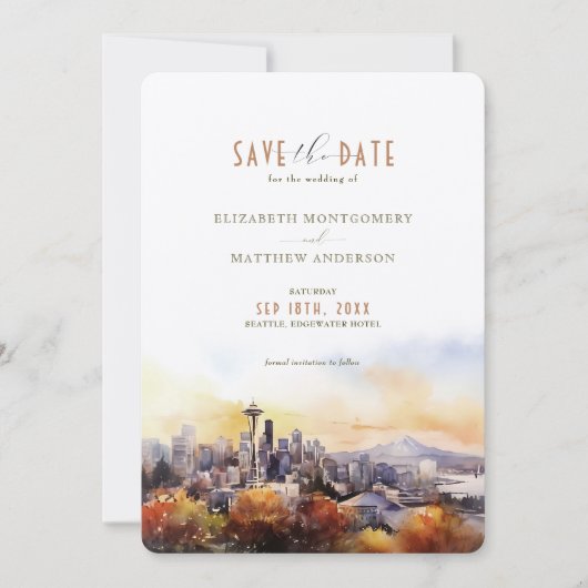 Sunset Silhouette Seattle Save-the-Date Kaart (Voorkant)