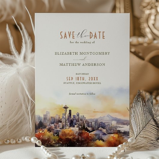Sunset Silhouette Seattle Save-the-Date Kaart