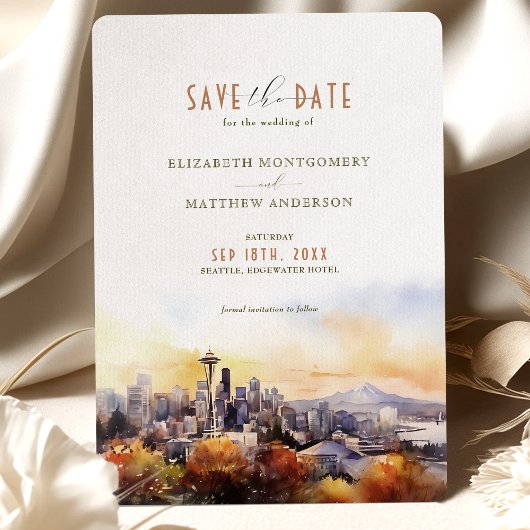 Sunset Silhouette Seattle Save-the-Date Kaart