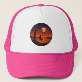 Sunset Silhouette Swing Art Trucker Hat Trucker Pet