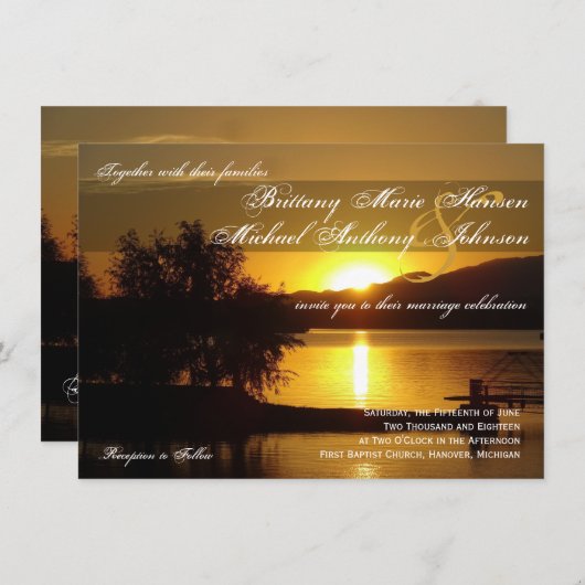 Sunset Silhouette Tree Lake Wedding Invitting Kaart (Voorkant / Achterkant)