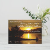 Sunset Silhouette Tree Lake Wedding Invitting Kaart (Staand voorkant)
