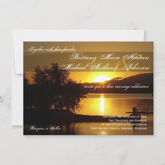 Sunset Silhouette Tree Lake Wedding Invitting Kaart (Voorkant)