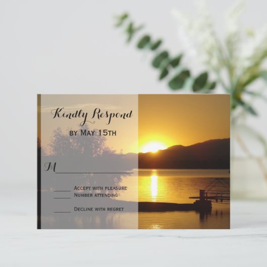 Sunset Silhouette Tree Lake Wedding RSVP-kaarten RSVP Kaartje (Staand voorkant)