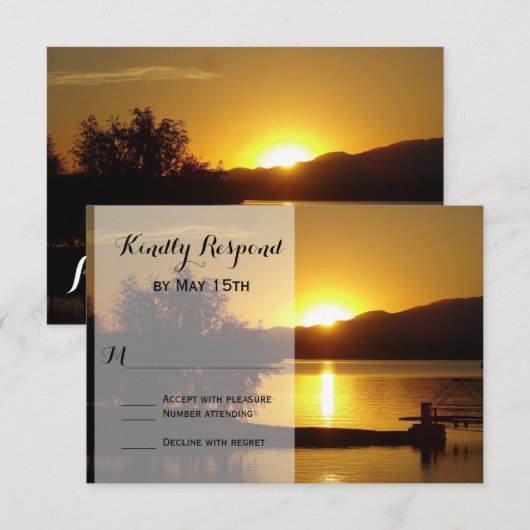 Sunset Silhouette Tree Lake Wedding RSVP-kaarten RSVP Kaartje (Voorkant / Achterkant)