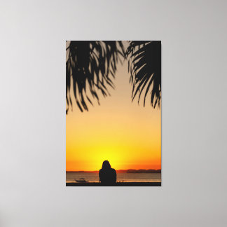 Sunset Silhouette: Tropical Serenity Canvas Afdruk