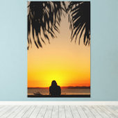 Sunset Silhouette: Tropical Serenity Canvas Afdruk (Insitu (Houten vloer))