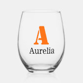 Sunset Sinaasappel Elegant Initiaal Zwart Naam | M Wijnglas Zonder Voet (Voorkant)