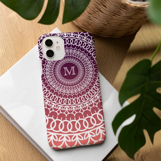 Sunset Sinaasappel en Violet Mandala Monogram Case-Mate iPhone Case