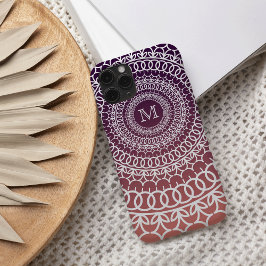 Sunset Sinaasappel en Violet Mandala Monogram iPhone 16 Hoesje