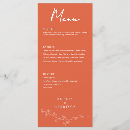 Sunset Sinaasappel Formele Elegante bruiloft Menu (Voorkant)