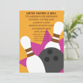 Sunset Sinaasappel on the Ball Bowling Party Invit Kaart (Staand voorkant)