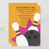 Sunset Sinaasappel on the Ball Bowling Party Invit Kaart (Voorkant / Achterkant)