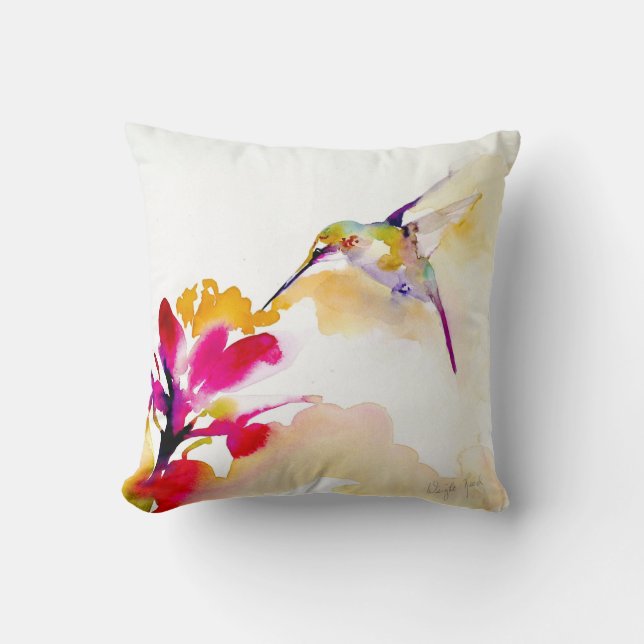 'Sunset Sip' Hummingbird Print op Kussen (Voorkant)