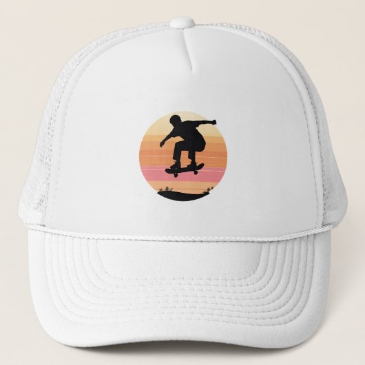 Sunset Skater Silhouette - Minimal Schaats Art Trucker Pet (Voorkant)