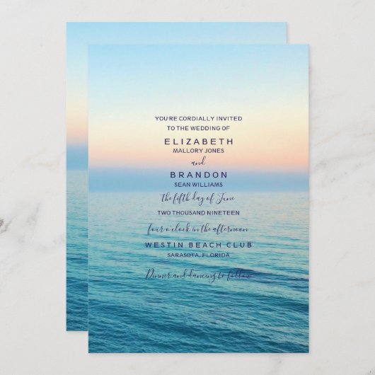Sunset Skies Beach Ocean Wedding Invitation Kaart (Voorkant / Achterkant)
