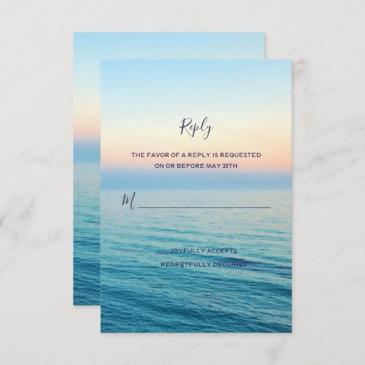 Sunset Skies Beach Ocean Wedding RSVP (Voorkant / Achterkant)
