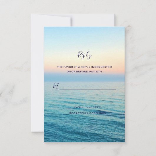 Sunset Skies Beach Ocean Wedding RSVP Kaartje (Voorkant)