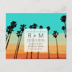 Sunset Skies Tropische bruiloft Save the Dates Aankondigingskaart