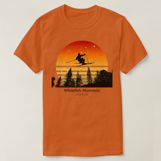 Sunset Skiing at Whitefish Mountain MT with skier T-shirt (Design voorkant)