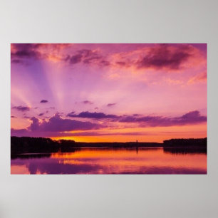 Sunset Sky Clouds Paarse Landscape Natuur Summer Poster