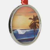 Sunset Sky, Palms & Ocean Metalen Ornament (Rechts)
