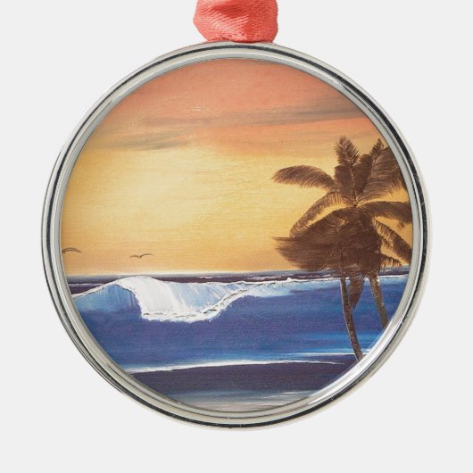 Sunset Sky, Palms & Ocean Metalen Ornament (Voorkant)