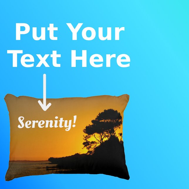 Sunset Sky Zwart Silhouet Bomen Fototekst Accent Kussen (Front with Background)