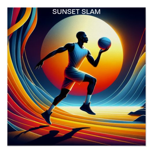 Sunset Slam: De dynamische basketballer Perfect Poster (Voorkant)