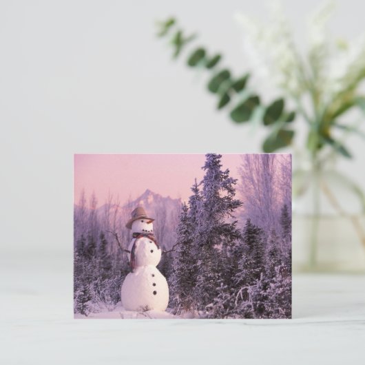 Sunset Snowman in het wintergebergte Briefkaart (Staand voorkant)