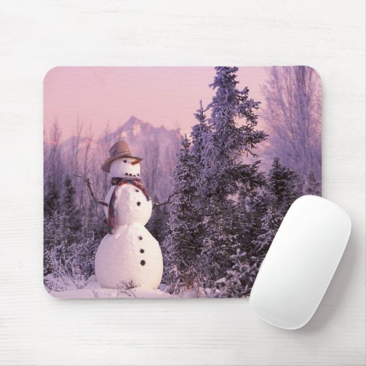 Sunset Snowman in het wintergebergte Muismat (Met muis)