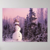 Sunset Snowman in het wintergebergte Poster (Voorkant)